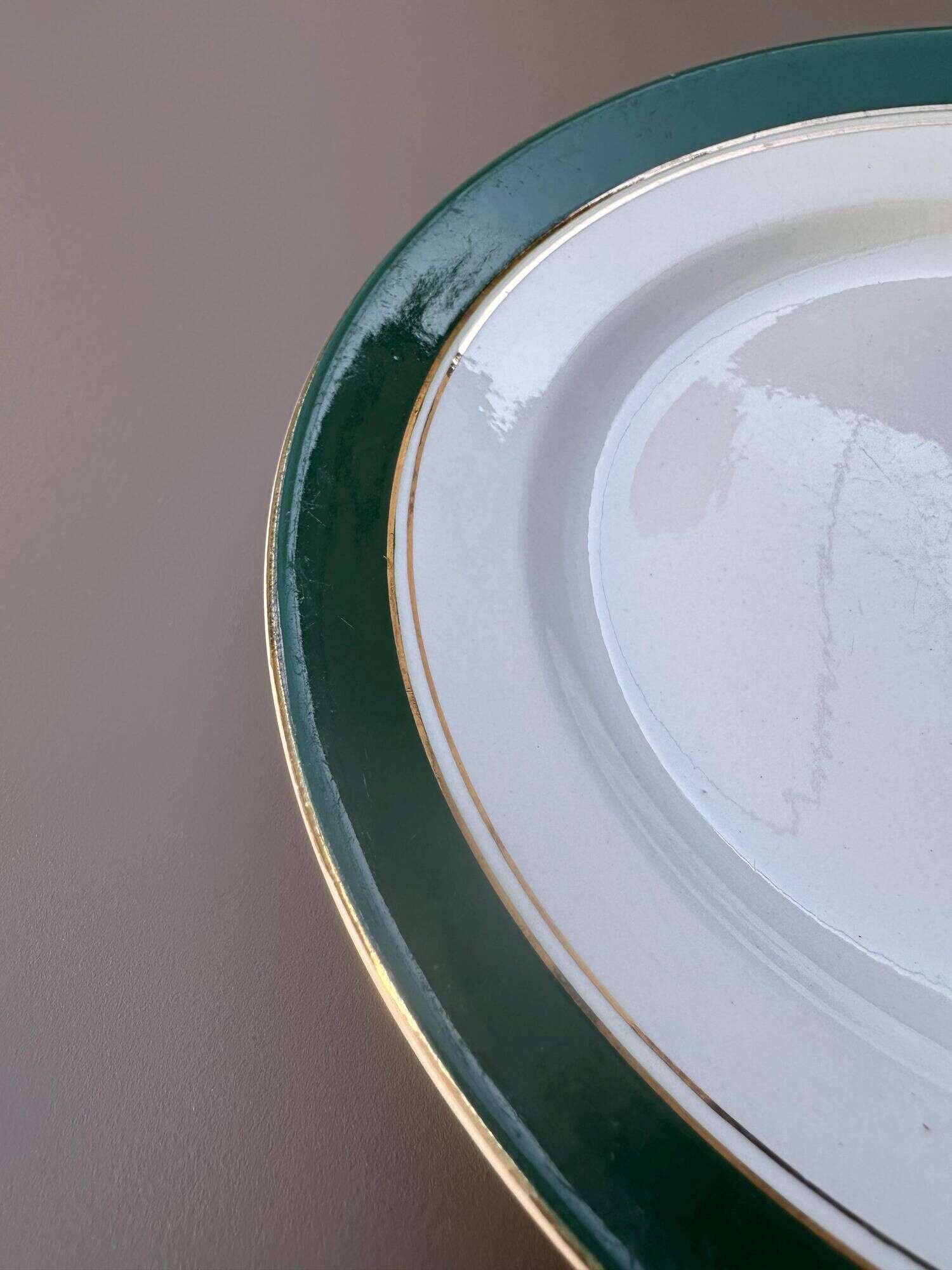 Dessert plates earthenware Digoin Sarreguemines Savoie green/gold, set of 9