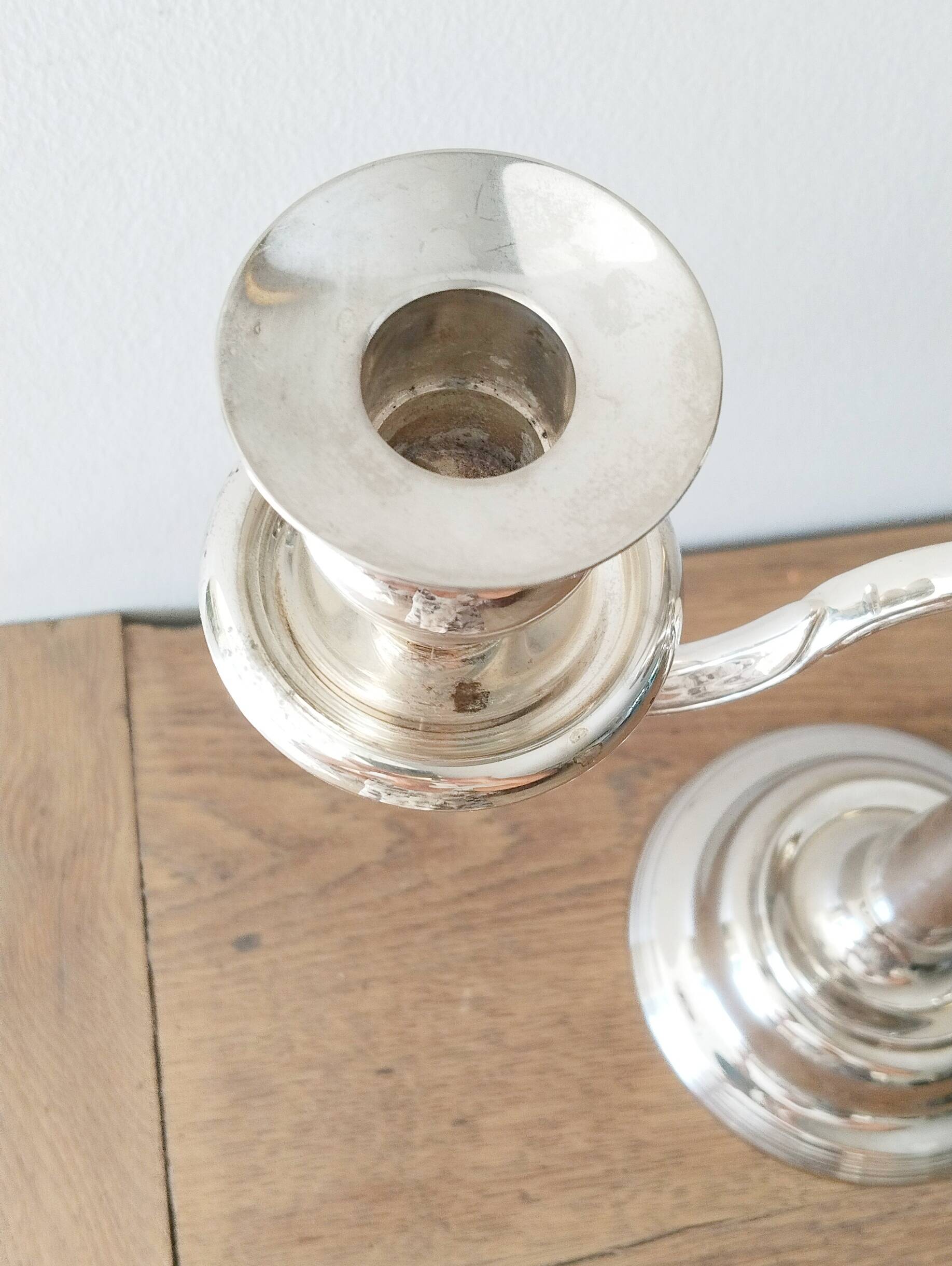 3-arm silver-plated metal candlesticks, candlesticks