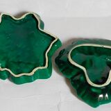Duo of leaf cups in green slurry from Vintage Vallauris