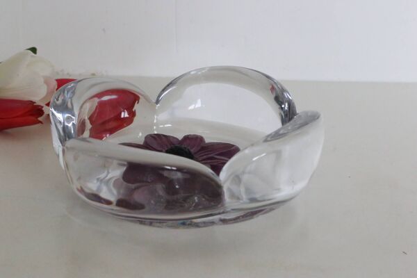 Coupe / Vide-poche Daum série Coppelia, cristal et pate de verre rose