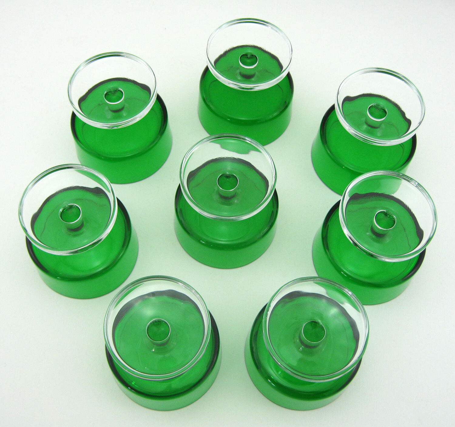 8 bottle green champagne glasses, Cavalier Luminarc France 1970
