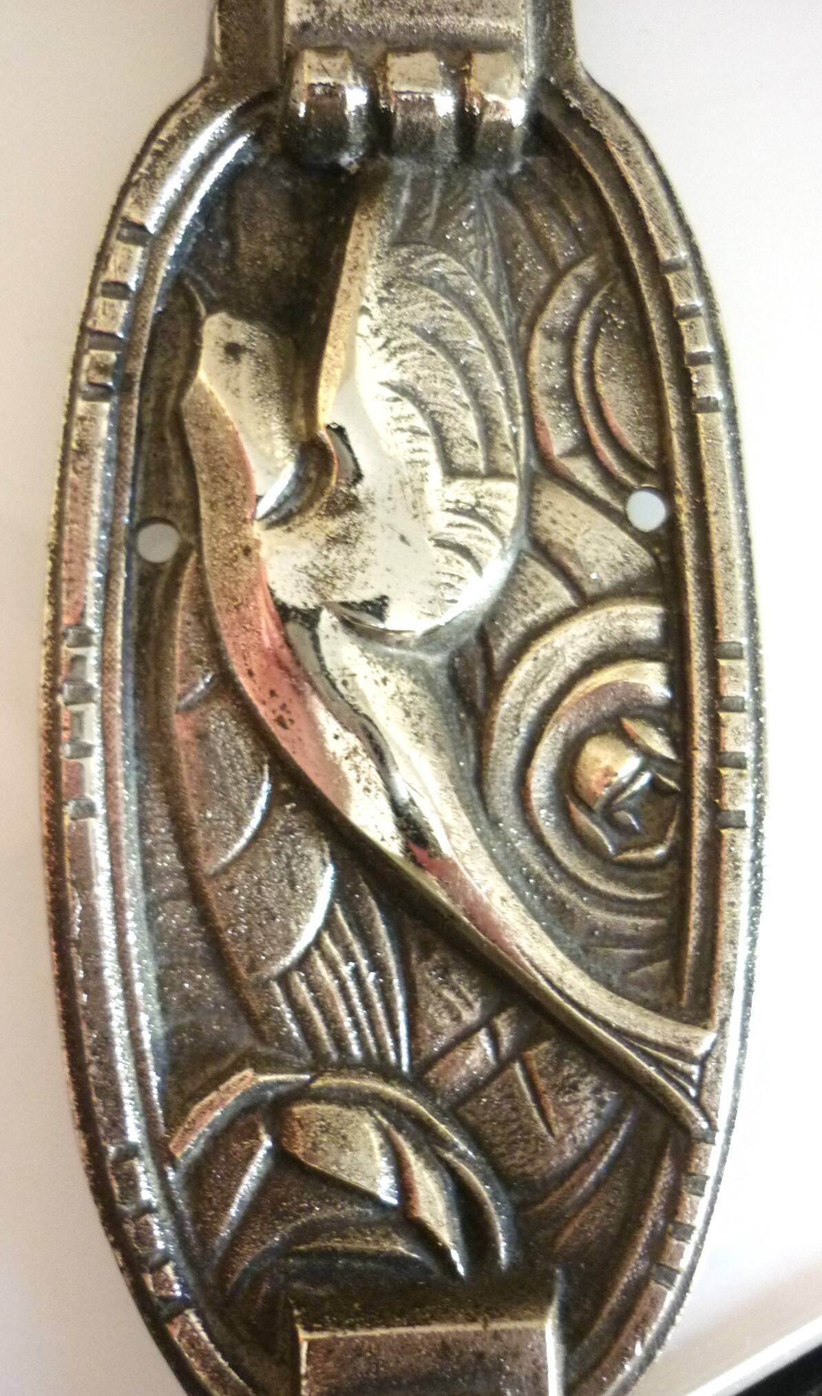 Art Deco wall light, silver-plated bronze, frosted glass, stylized bird decor