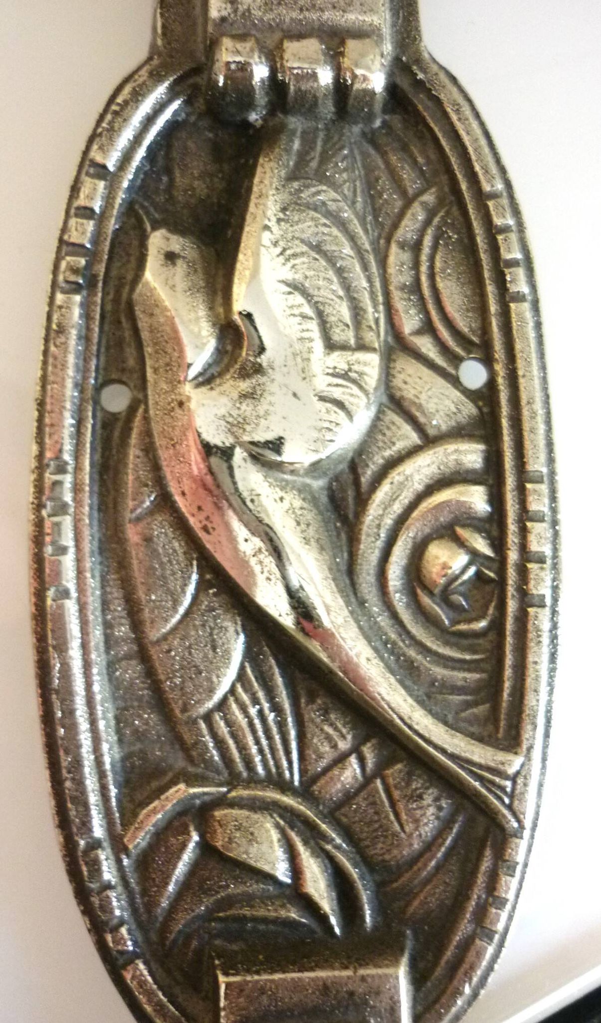 Art Deco wall light, silver-plated bronze, frosted glass, stylized bird decor