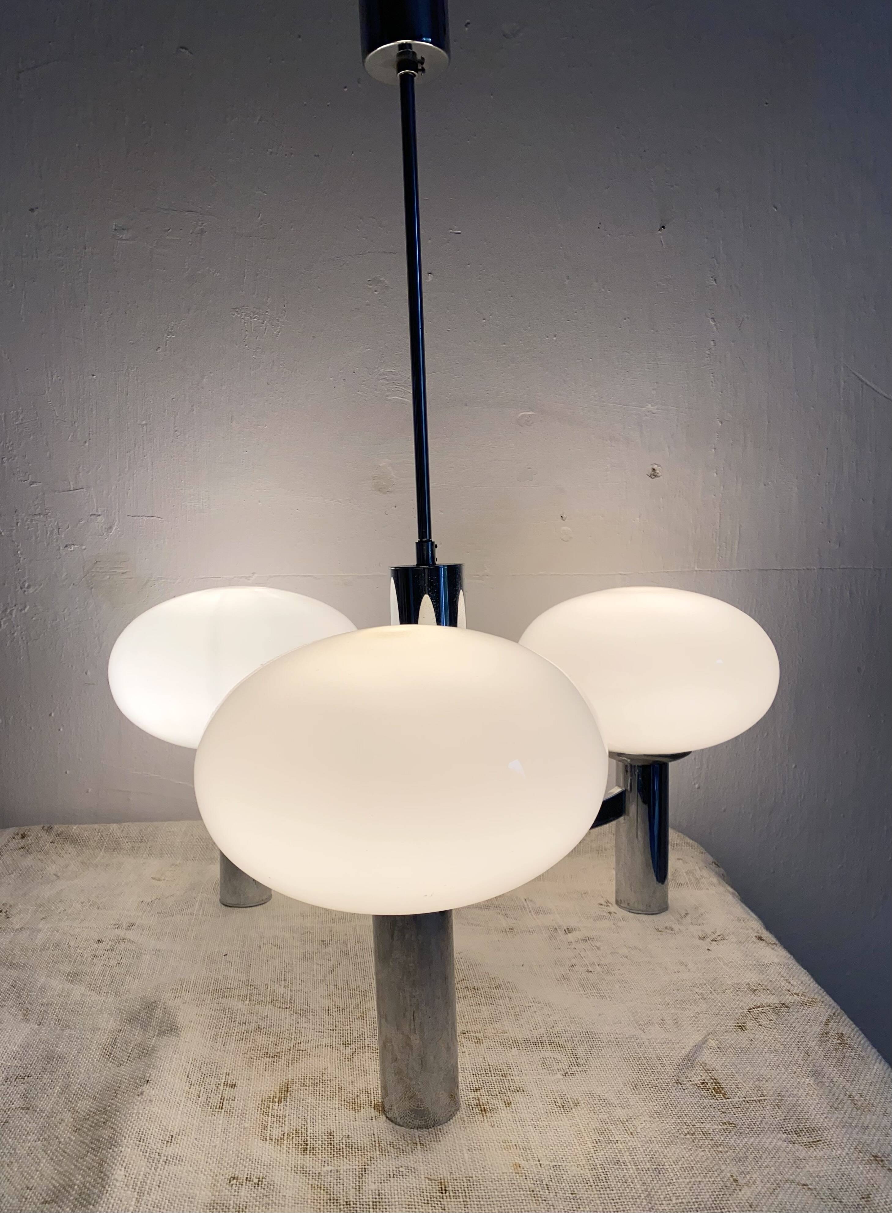 Space age glass and chrome chandelier, Italian design 1970