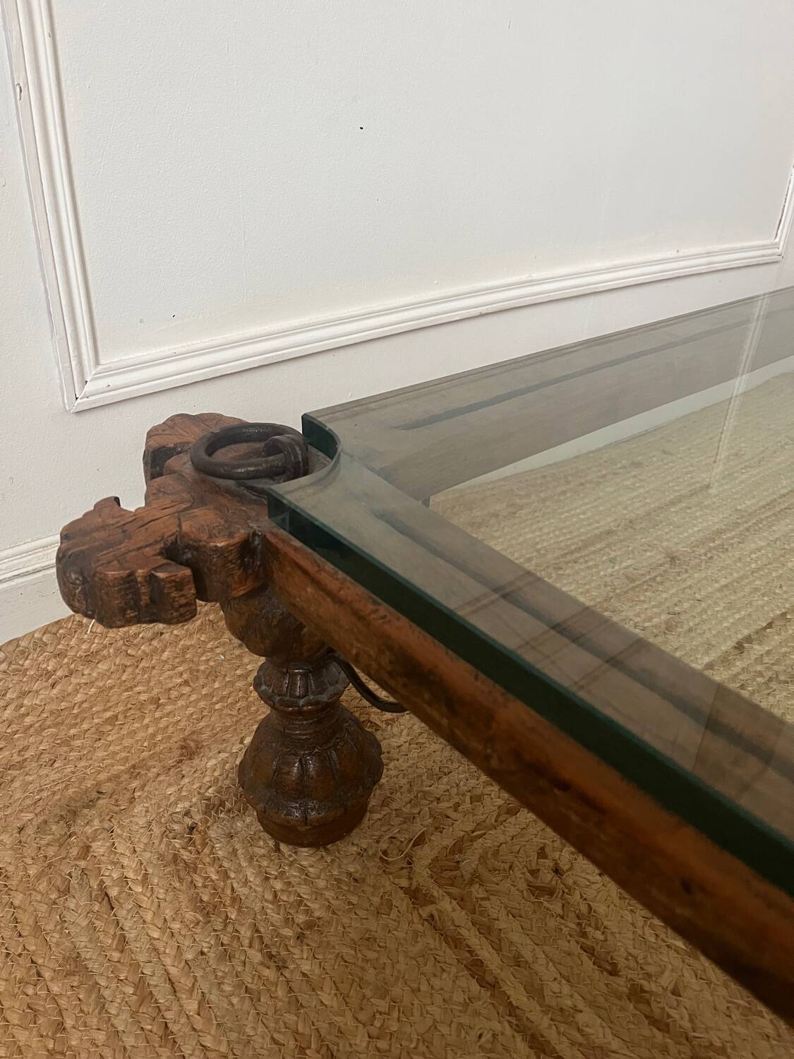 Indian coffee table made of wood and wrought iron.