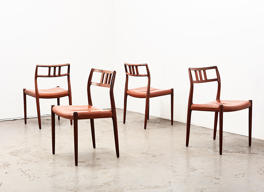 Set de 4 chaises N.O. Moller  modèle 79 en palissandre et cuir pour J.L. Mollers Danemark 1966