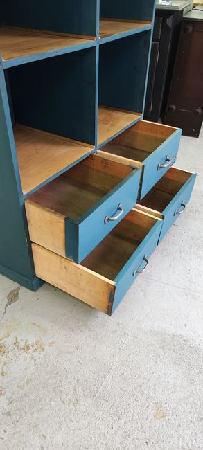 Old workshop furniture four drawers original blue patina