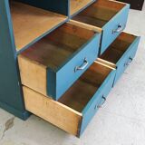 Meuble d'atelier quatre tiroirs patine bleue d'origine