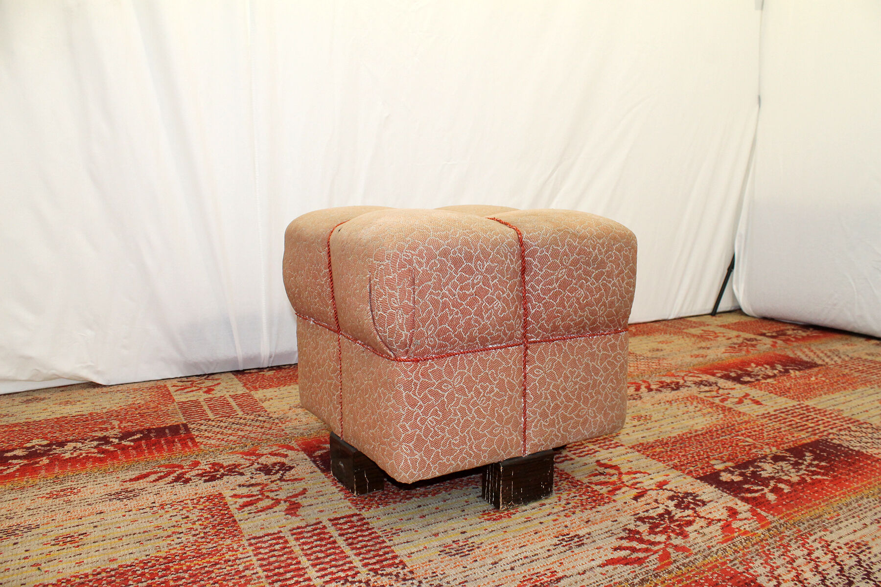 Pouf art déco de jindřich halabala, années 1950, tchécoslovaquie