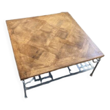 Coffee table in oak (Versailles panel) and wrought iron