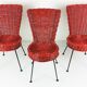 3 chaises en rotin et métal 1950