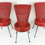 3 chaises en rotin et métal 1950
