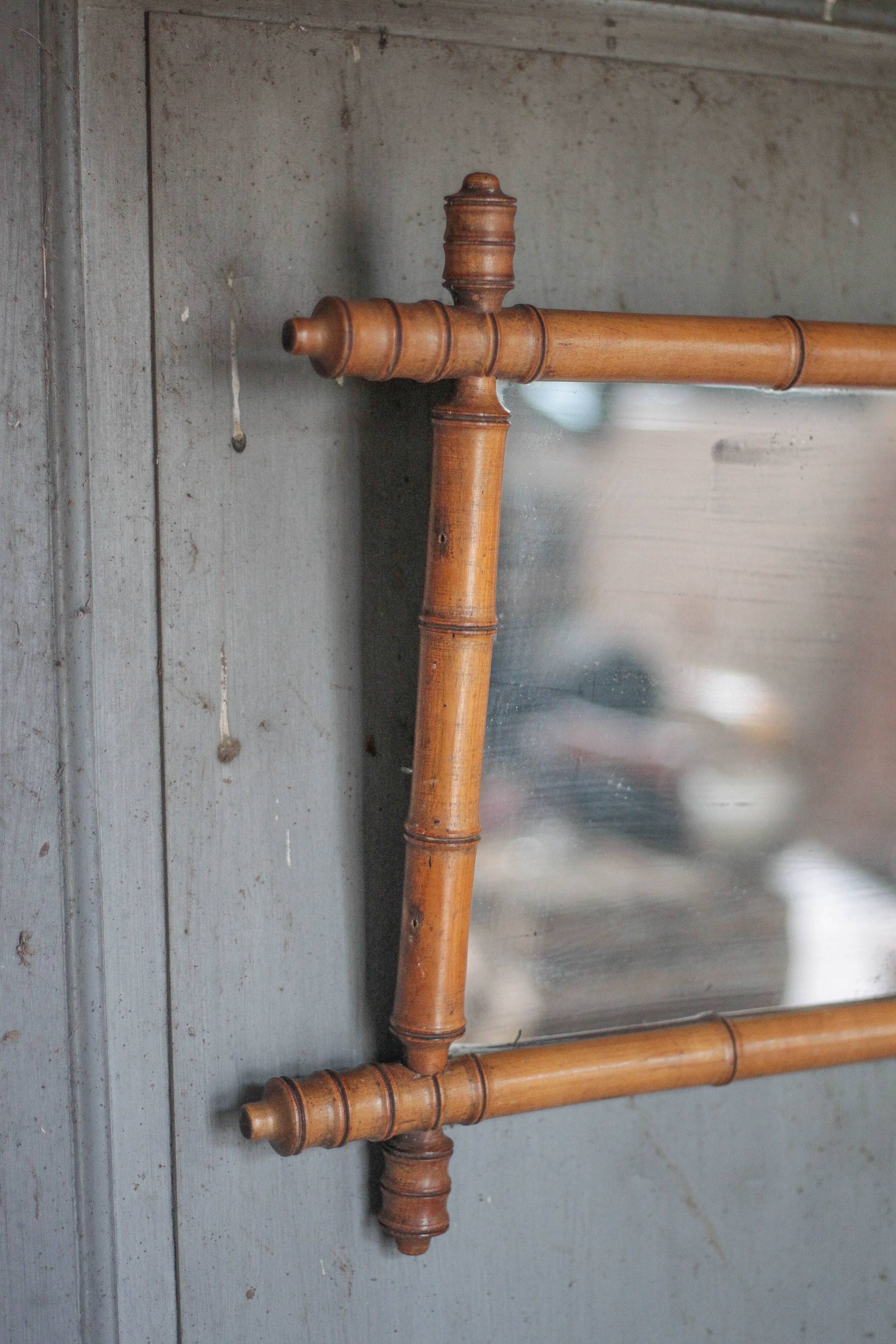 Miroir bois imitation bambou, miroir ancien, miroir à suspendre