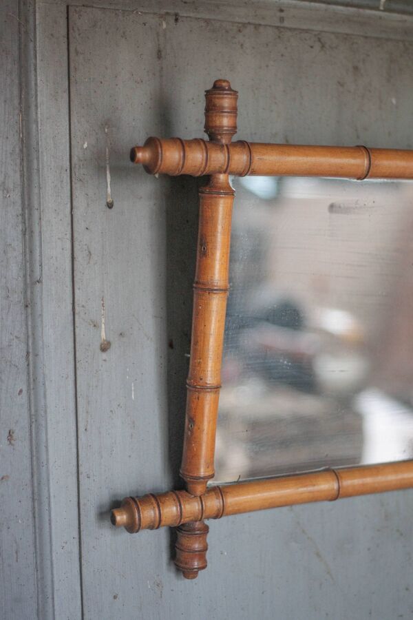 Miroir bois imitation bambou, miroir ancien, miroir à suspendre