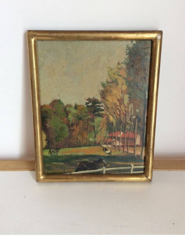 Old landscape painting of horses