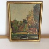Tableau ancien paysage chevaux