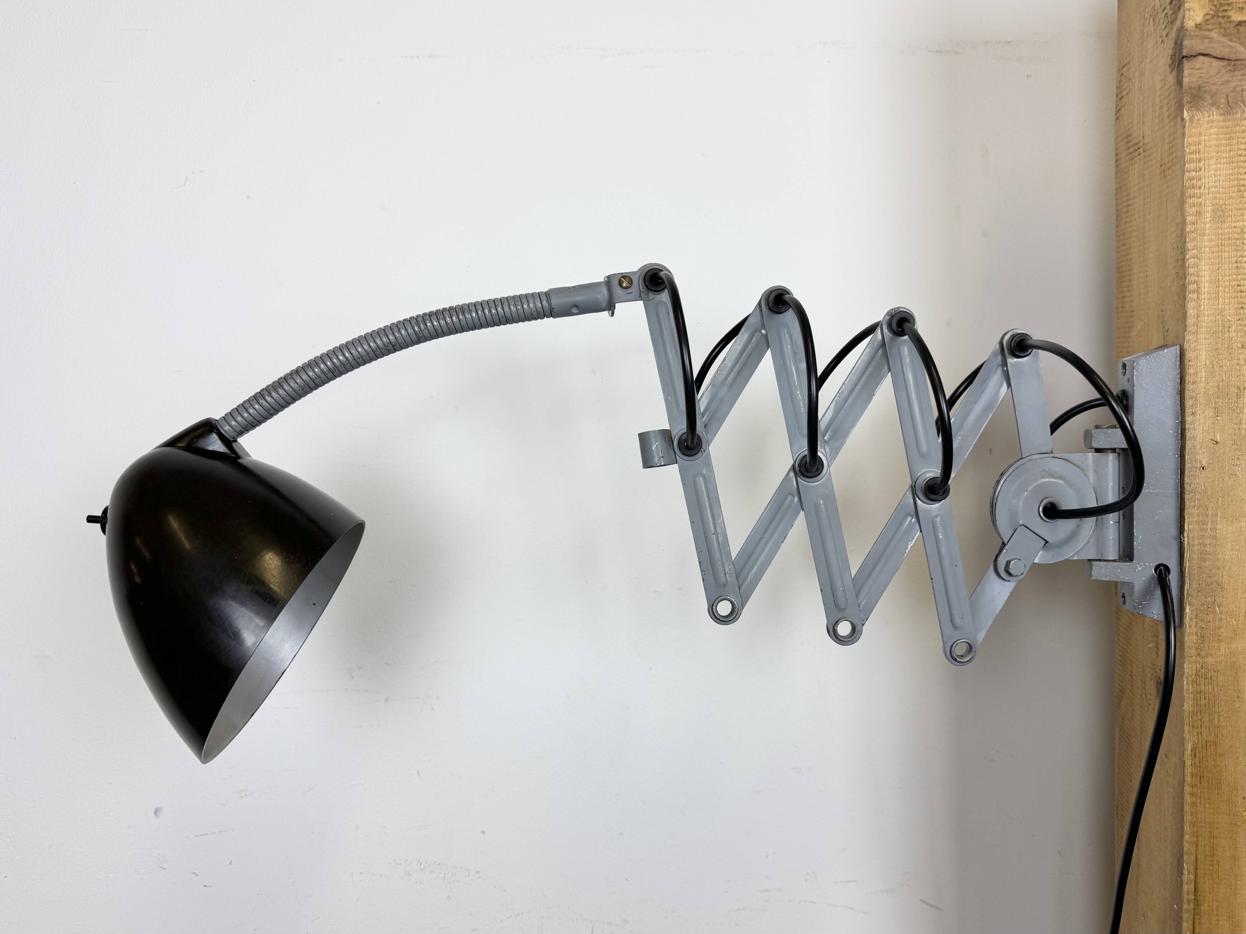 Grey Industrial Scissor Wall Lamp from Elektroinstala, 1960s