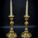 Pair of candlesticks | gilded bronze torches, Louis XV style — 19th century