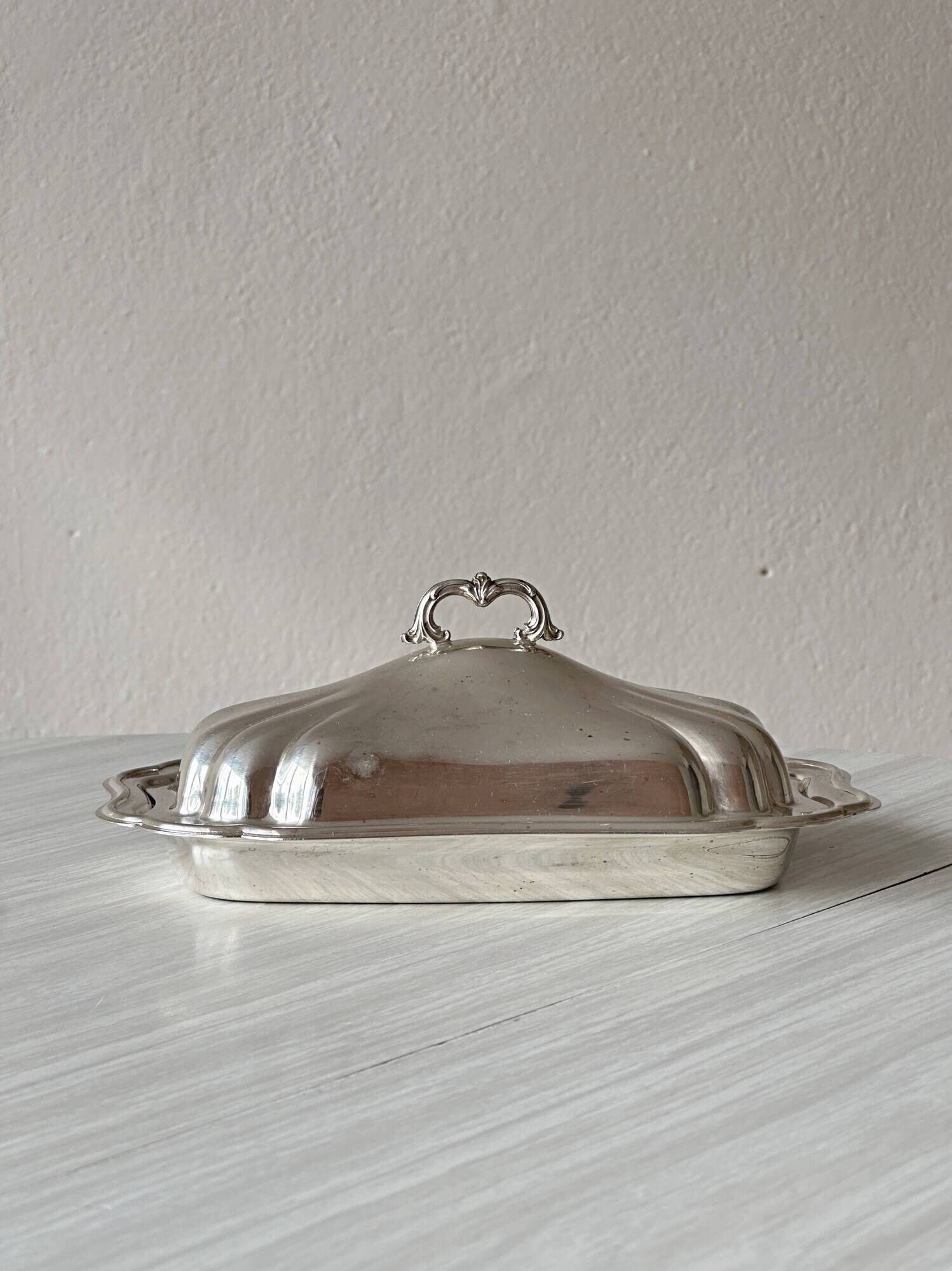 Antique silver butter dish with lid