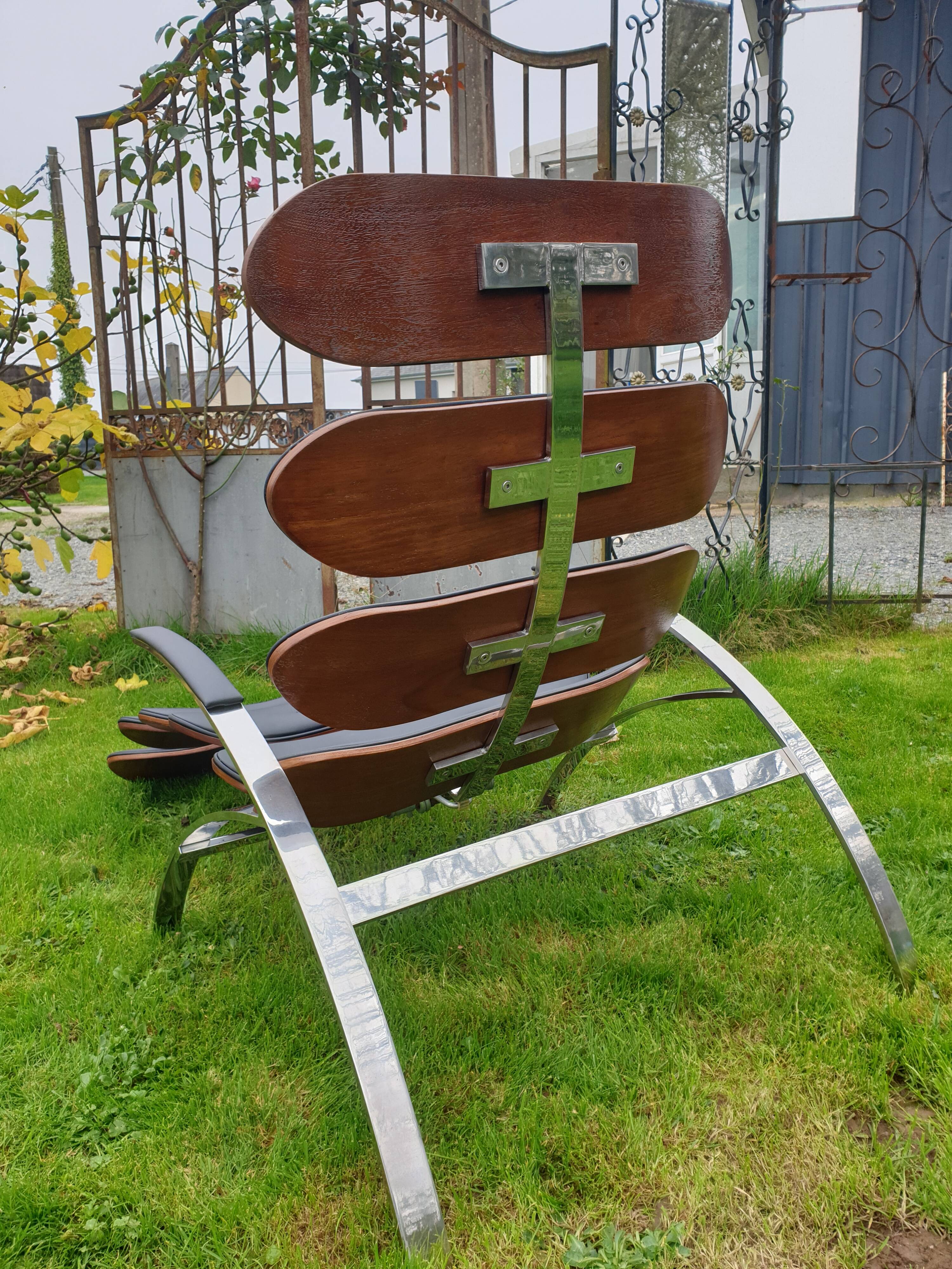 Chaise longue en métal chromé, années 1960-1970