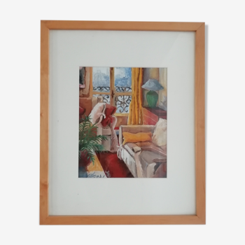 Contemporary framed painting of interior scene