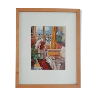 Contemporary framed painting of interior scene