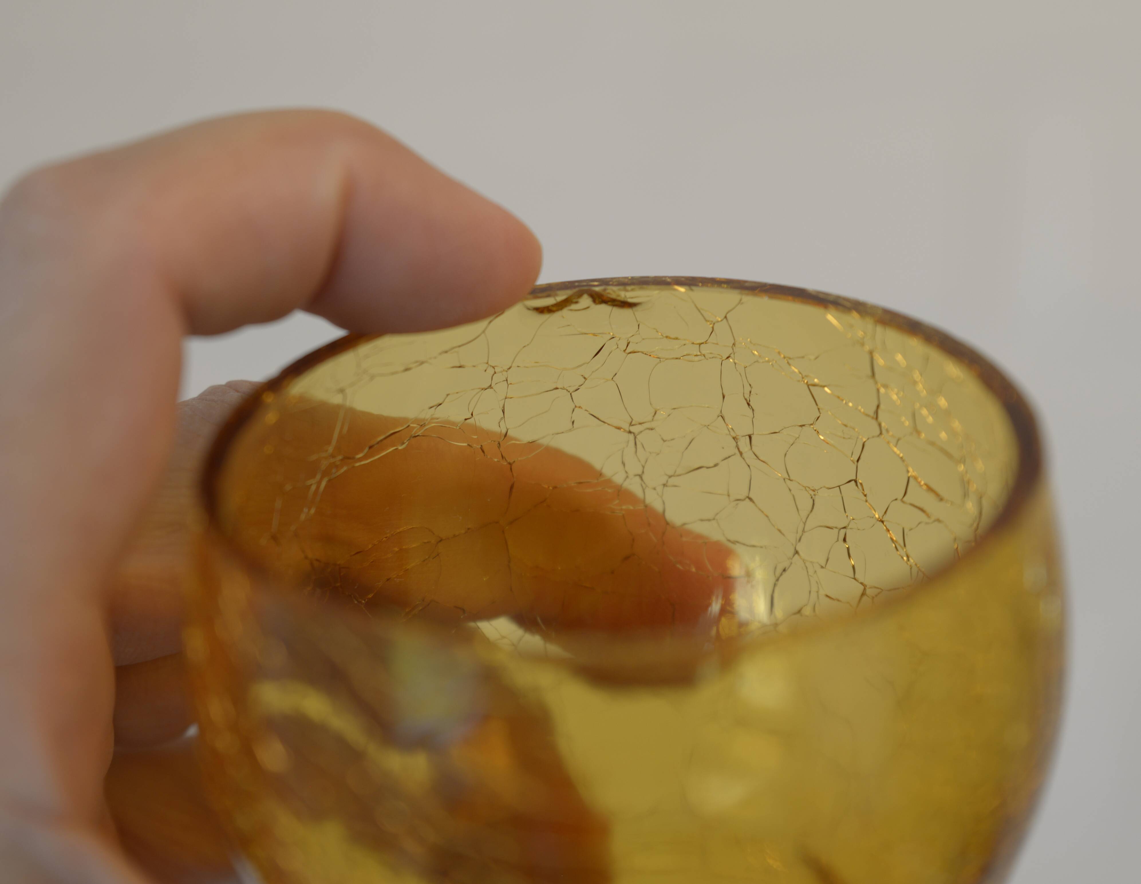 Vintage Amber Crackle Glass Shot Glass Set Mid Century Modern Barware