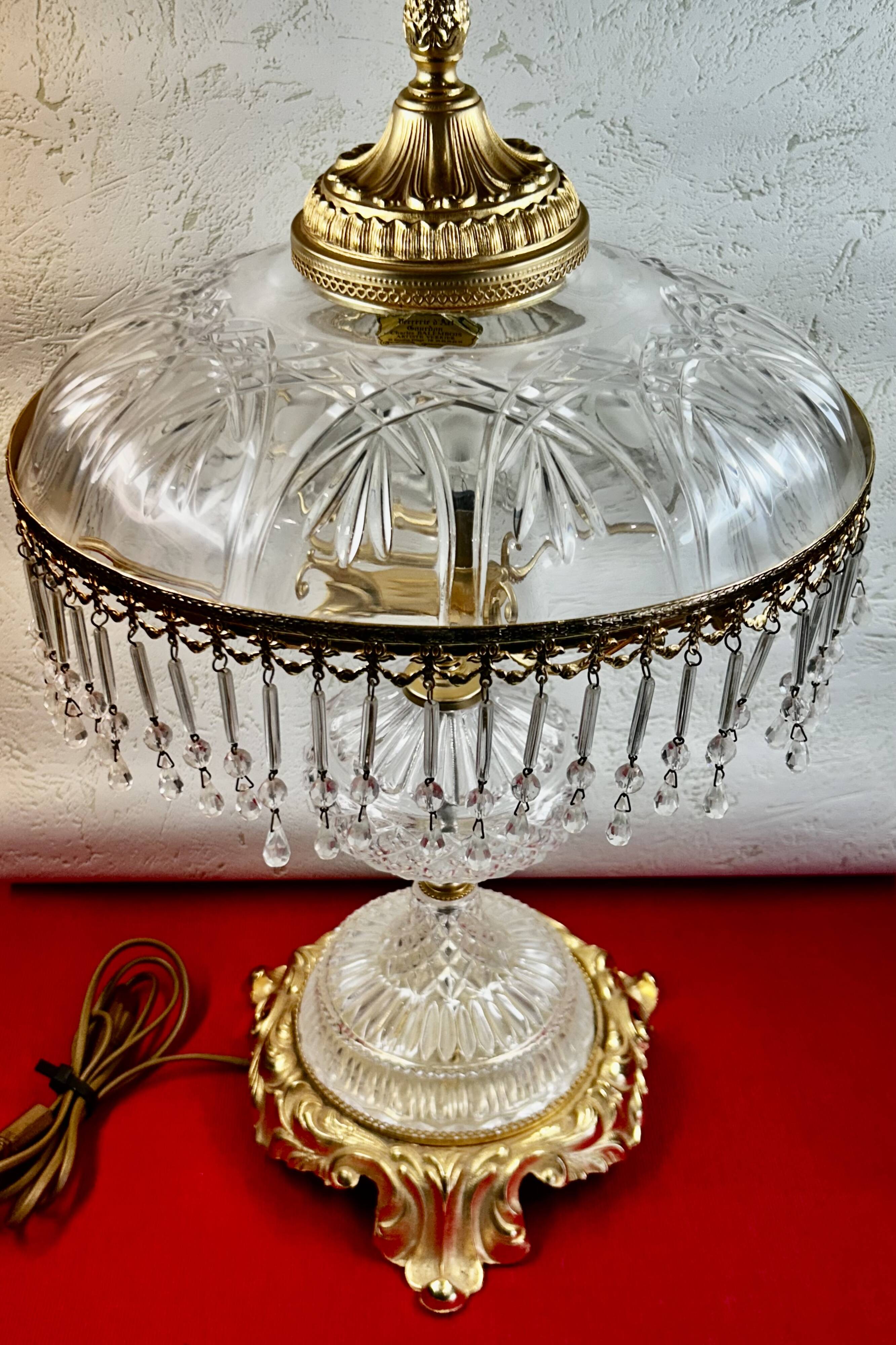 Italian style table lamp, glass artist Charles Balembois, glass & B