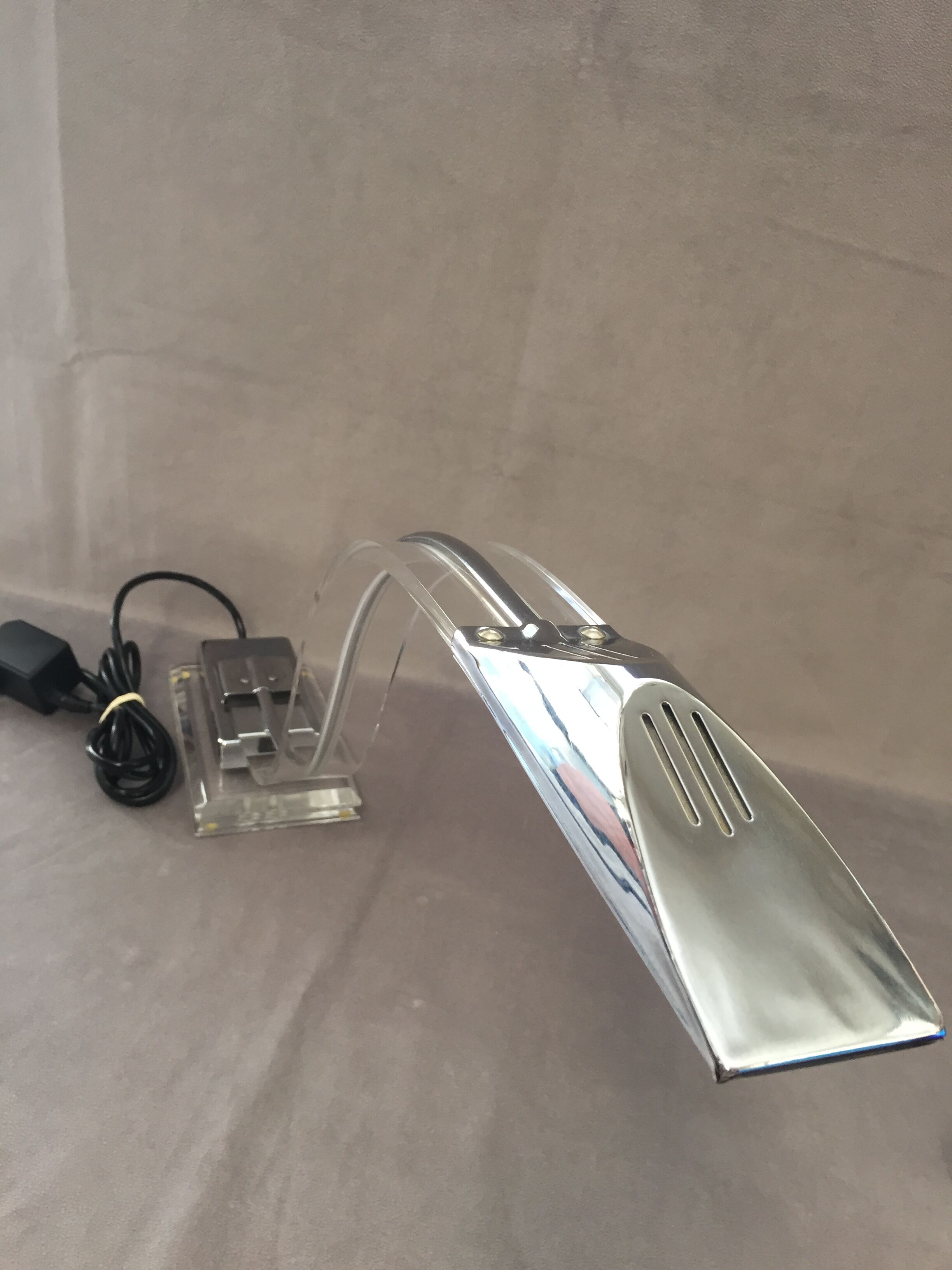 Cobra desk lamp in lucite and chromed metal  italy 80s