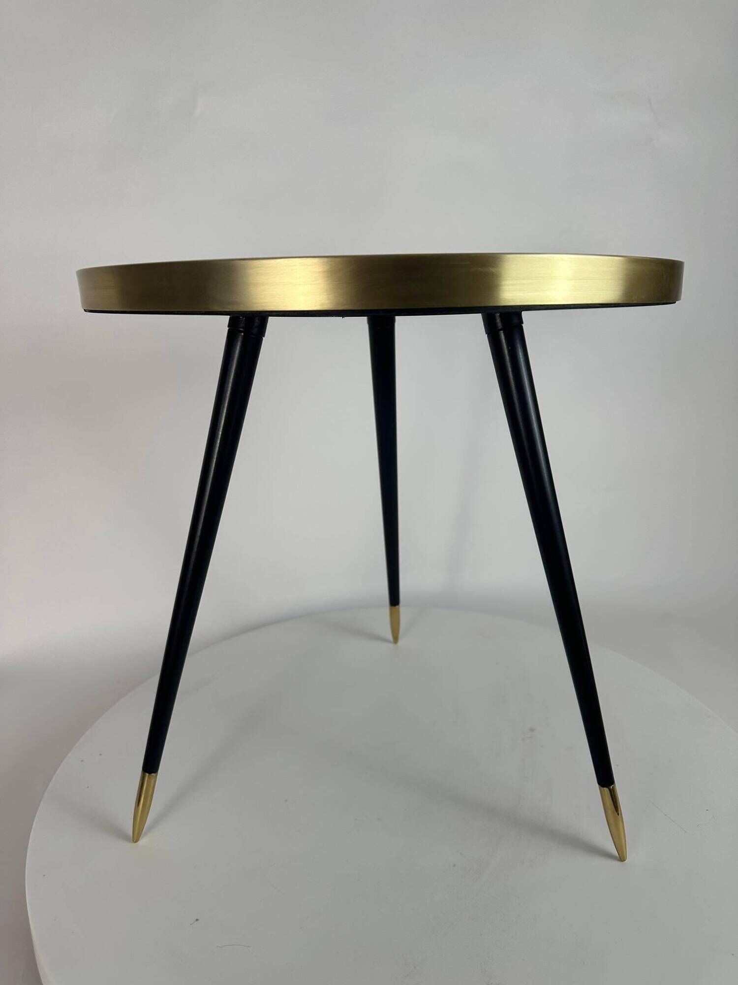 Rotating round table, aged mirror top and brass details, handmade, size S.