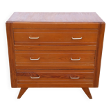 Vintage 1950s pine chest of drawers, compass legs, 3 drawers