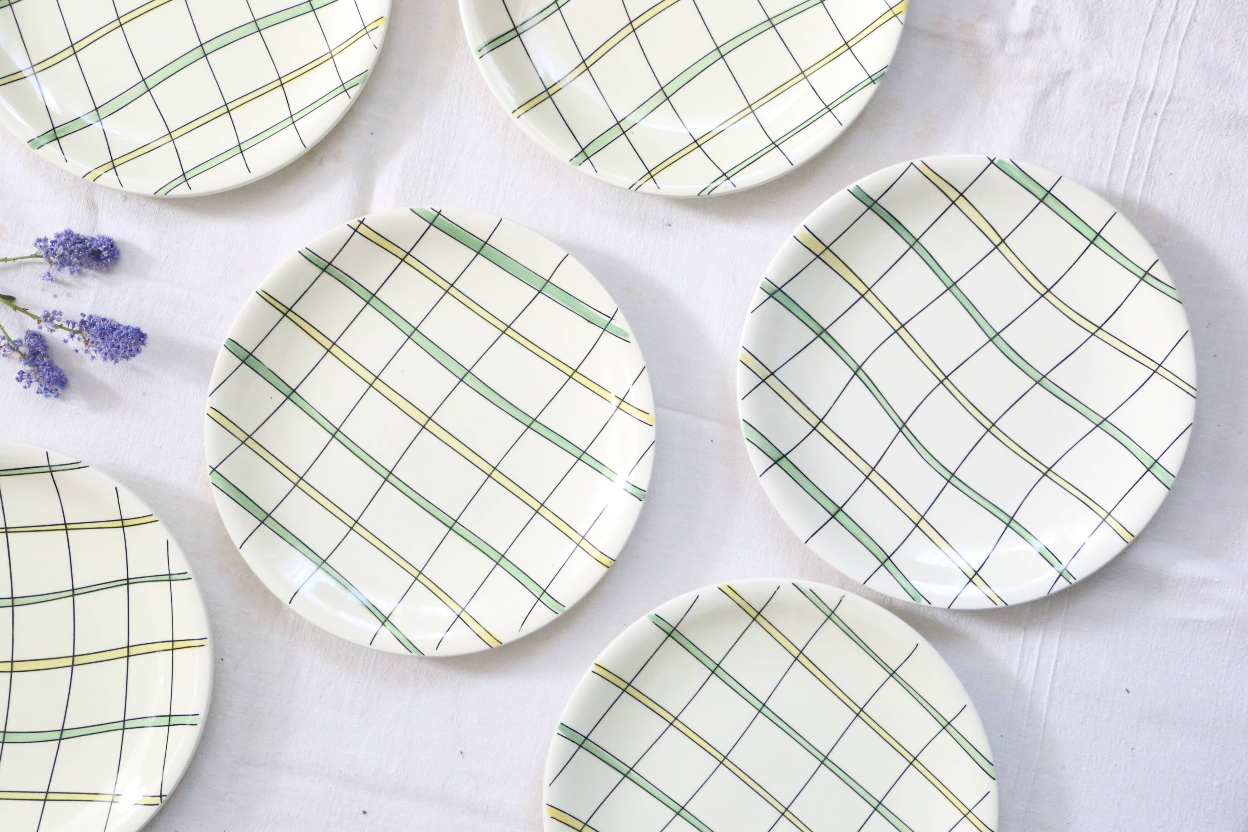 Set of 6 flat plates Salins, Yves pattern, vintage French