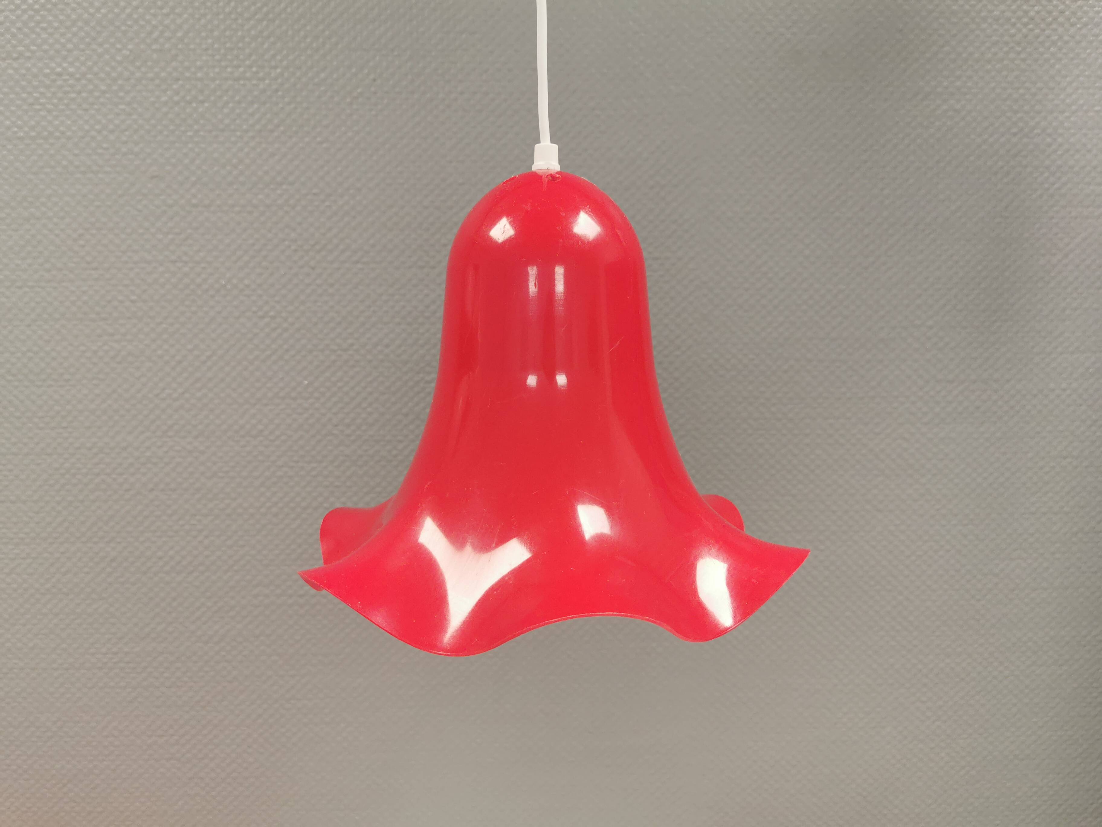 Red vintage hanging lamp made from ABC plastic. Denmark 1980s