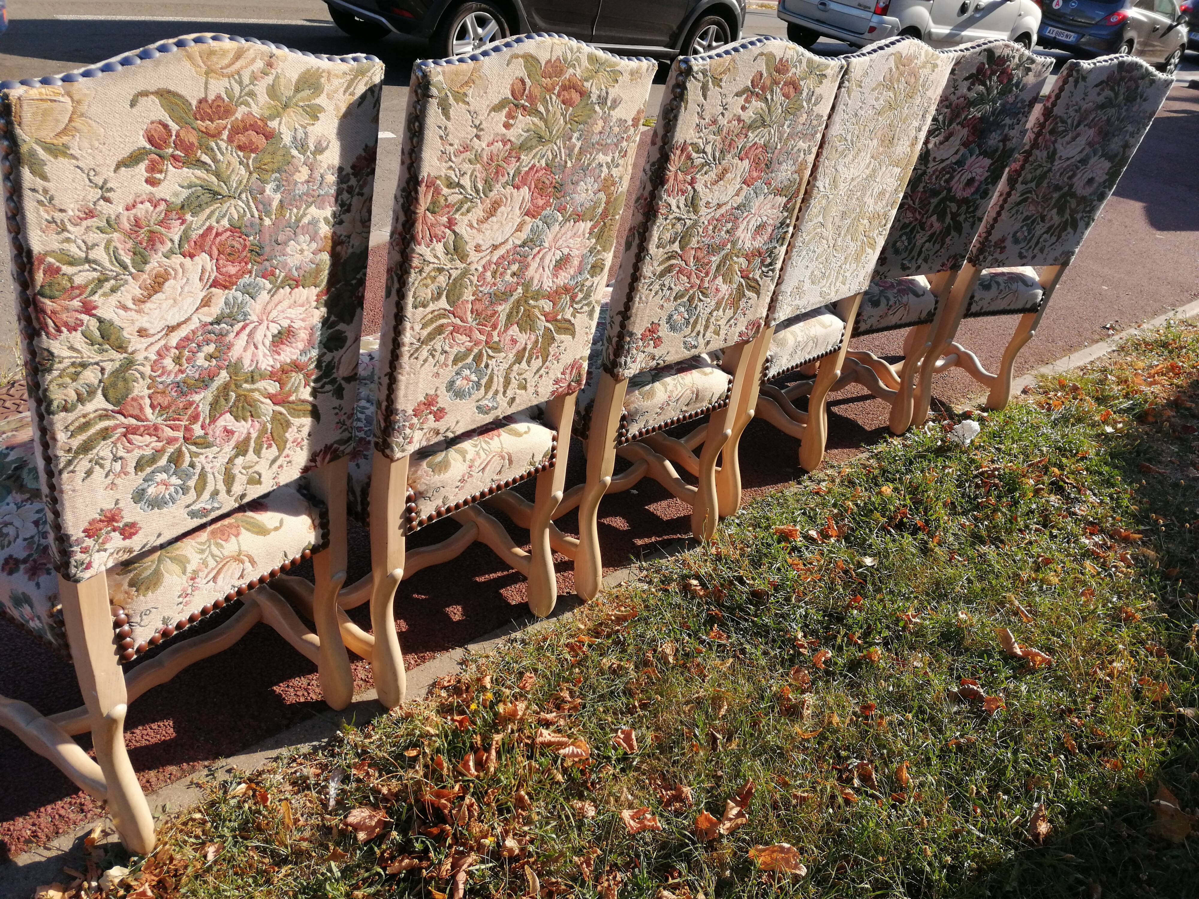 Lot de 6 chaises style Louis XIV en os de mouton