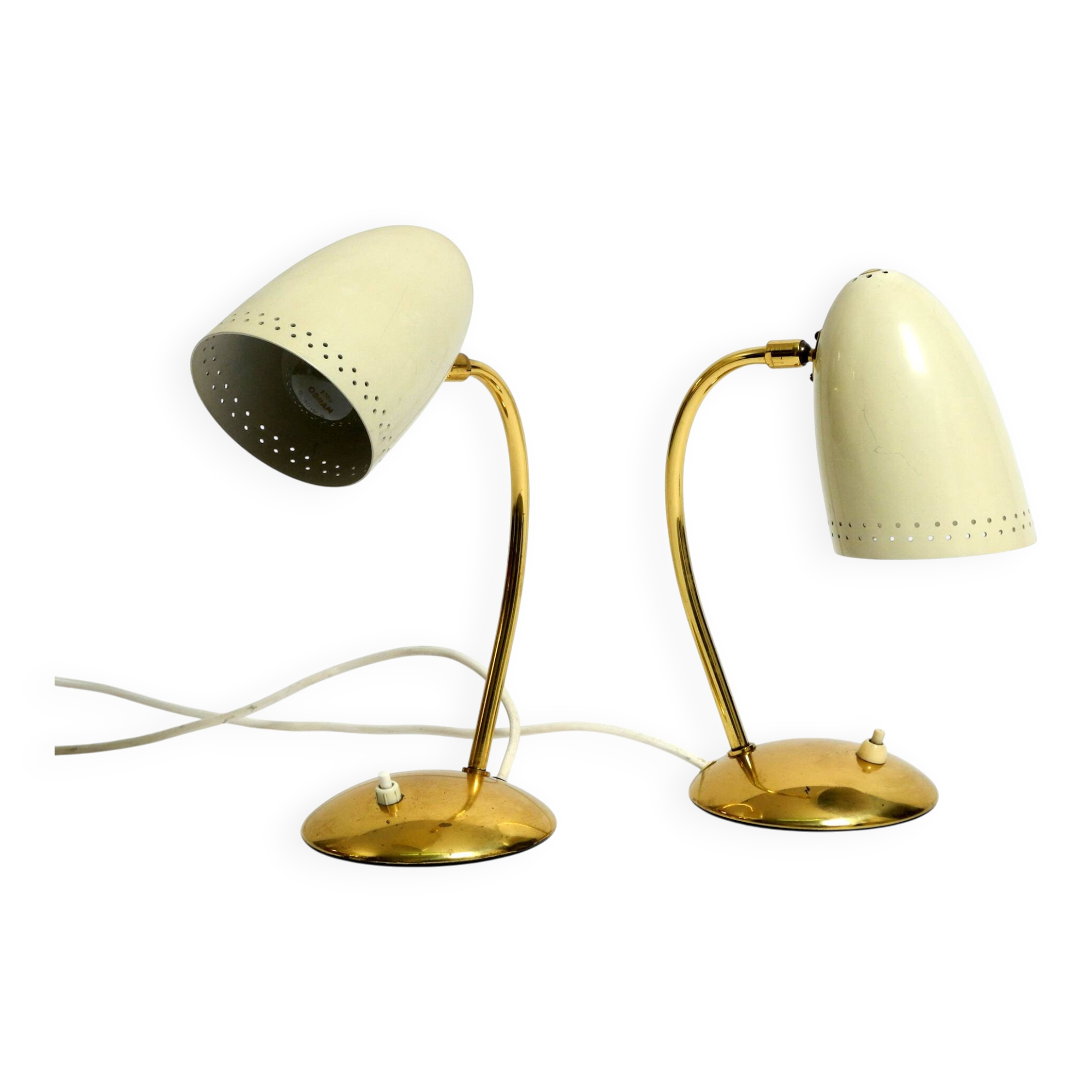 Pair of beautiful German Mid Century Modern brass table lamps with metal sh