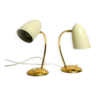 Pair of beautiful German Mid Century Modern brass table lamps with metal sh