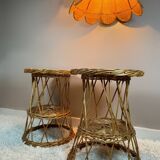 2 tables d’appoint rotin, années 60