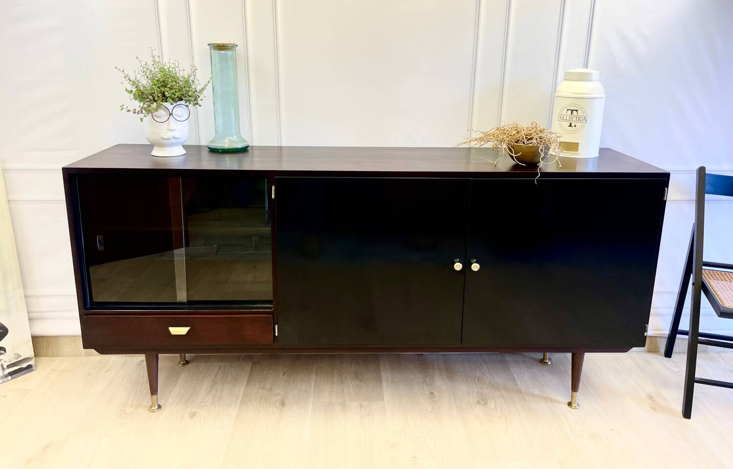 Vintage enfilade design 60s/70s – wood and black lacquer