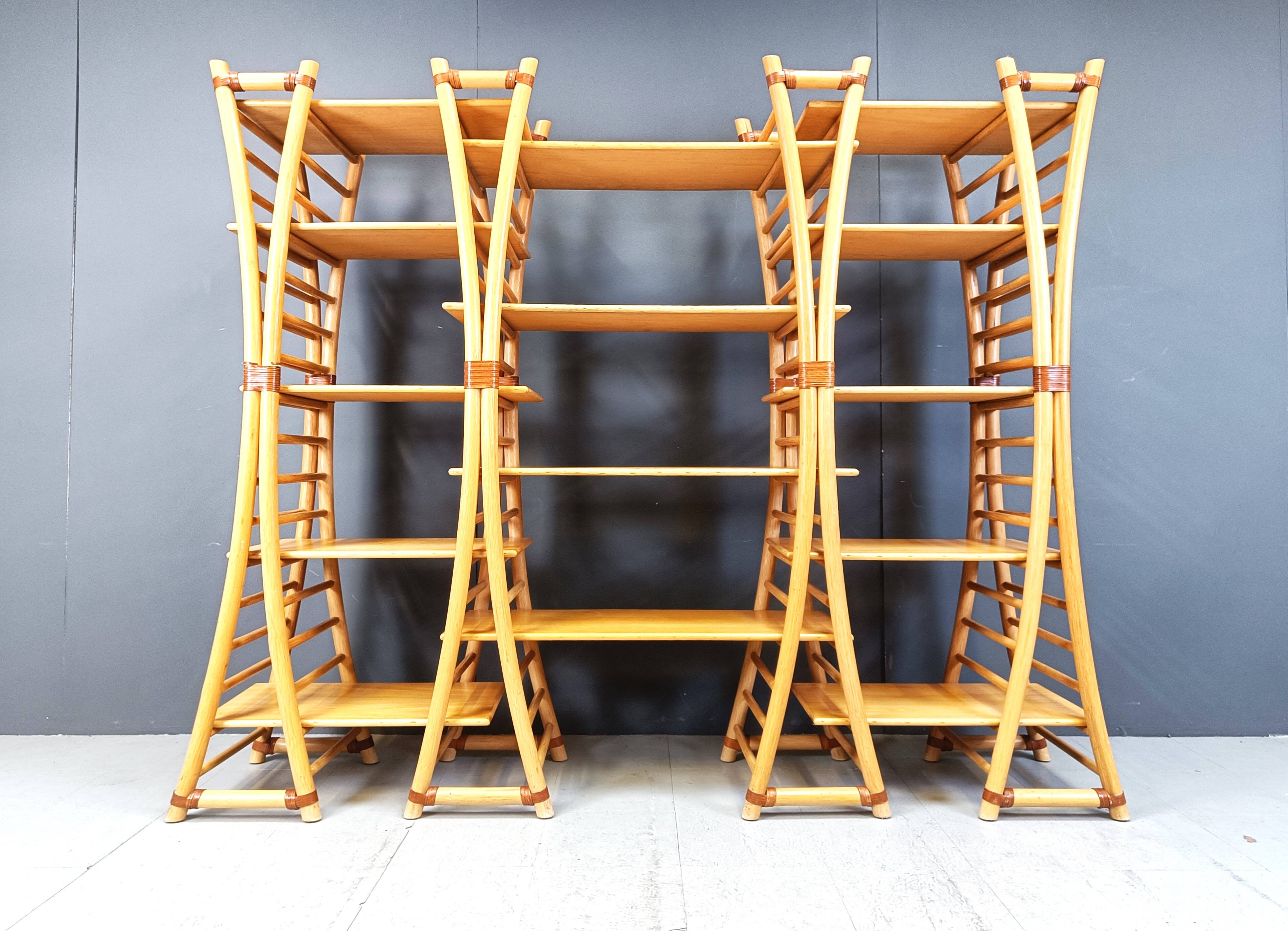 Vintage bamboo wall unit, 1970s