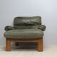 Armchair and footstool - green leather - 1960s