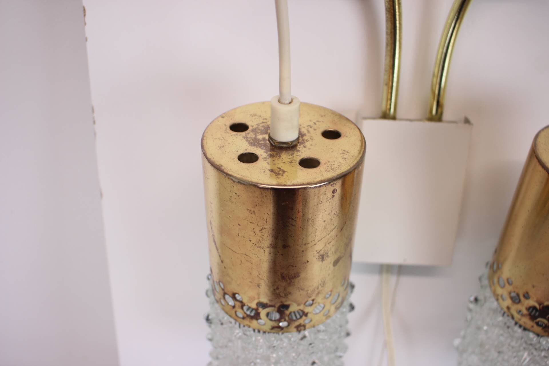 1970s Pair of Two Wall Lamps with Glass Shades, Germany