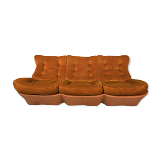 Orsay 60s - 70s sofa in faux cognac and velvet leather