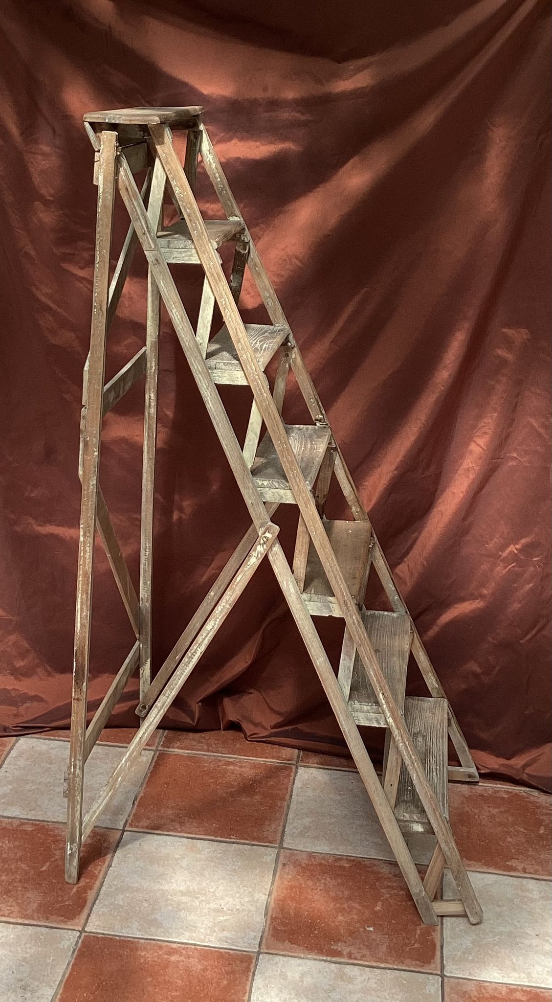 Wooden painter's stepladder in the middle of XX century foldable
