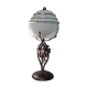 Lampe fer forgé  boule bleu en opaline clichy moucheté de blanc 35x14