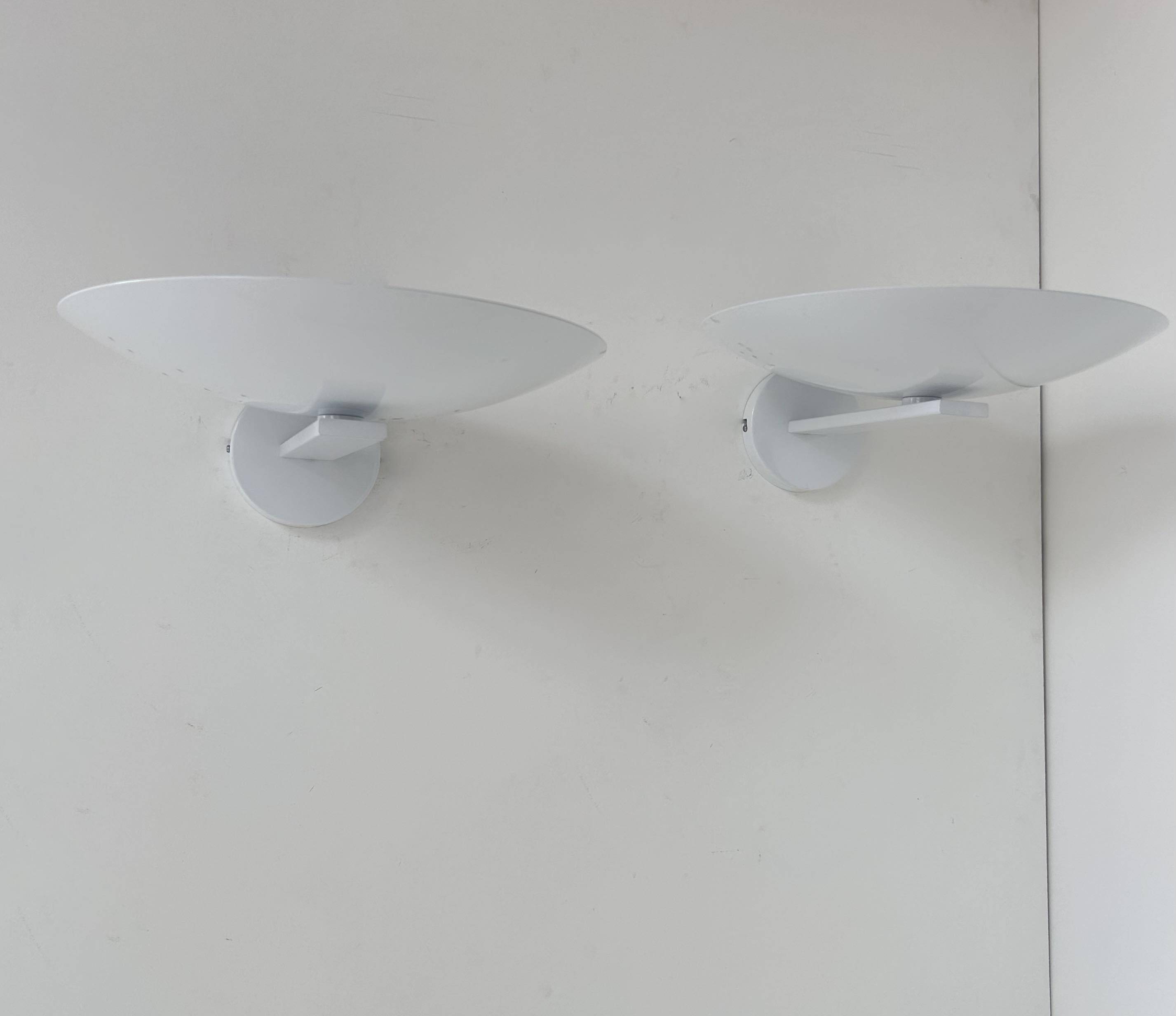 Pair of vintage wall lights, white lacquered metal, France 1970