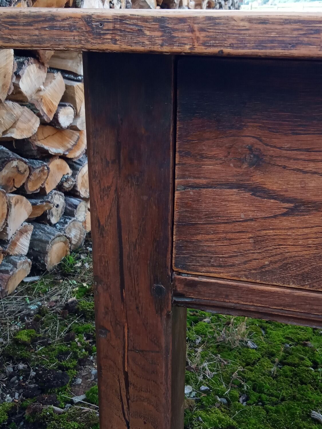 Oak farmhouse table with two large drawers