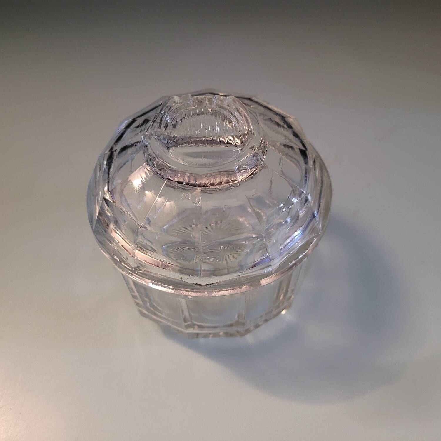 Antique sugar bowl in faceted molded glass – France, 1930s