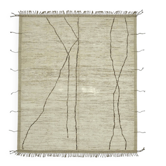 Handwoven Turkish Rustic 257 cm x 301 cm Beige Wool Carpet