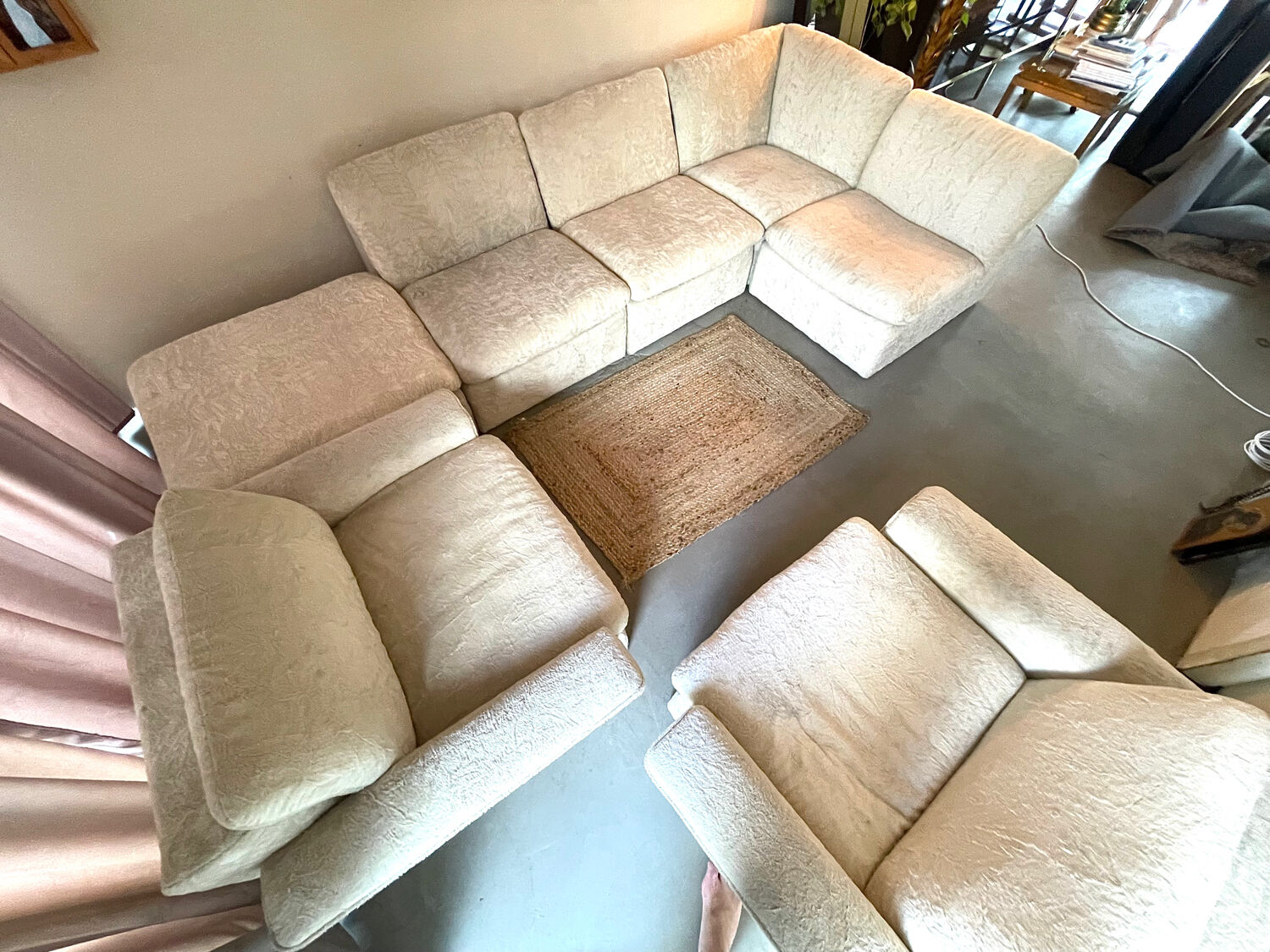 Modular corner sofa white pluche 7 elements