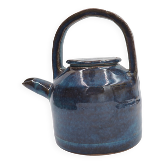 Blue and brown stoneware teapot